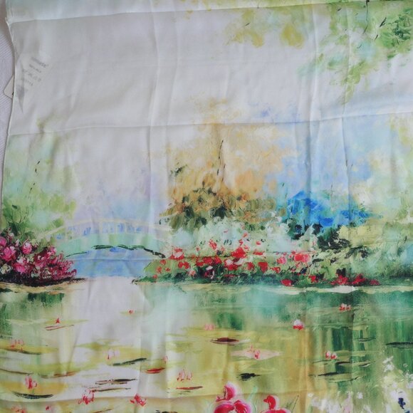 Vimate | New silk scarf green floral watercolor 34” x 34” square scarf - Picture 4 of 8